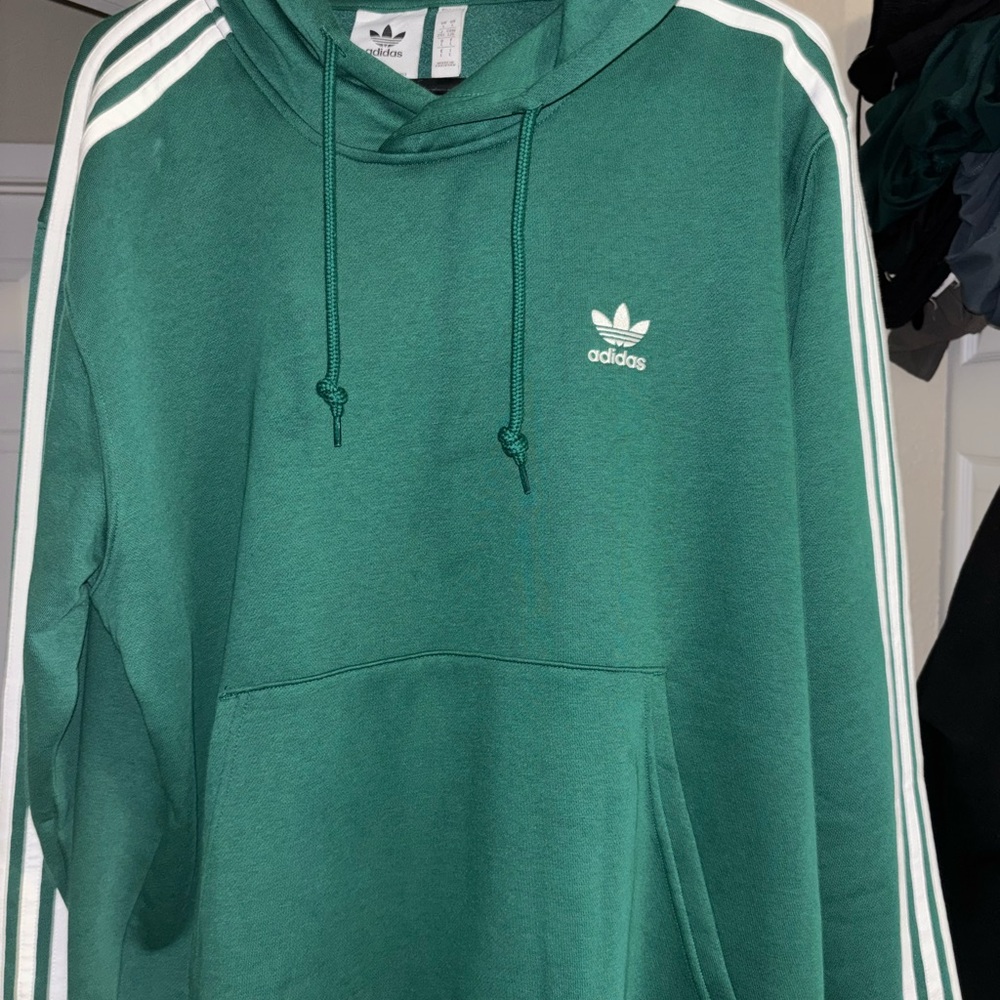 Adidas Green Sweater with Trefoil Logo and Stripes